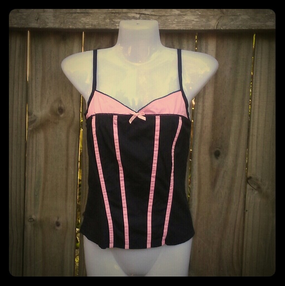 Morbid Threads Tops - Vtg MORBID THREADS Gothic Black & Pink Corset Top